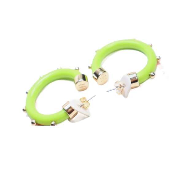 Hoo Hoops Gold Tone Lime Green Gold Ball Mini Hoop Earrings - Picture 3 of 3